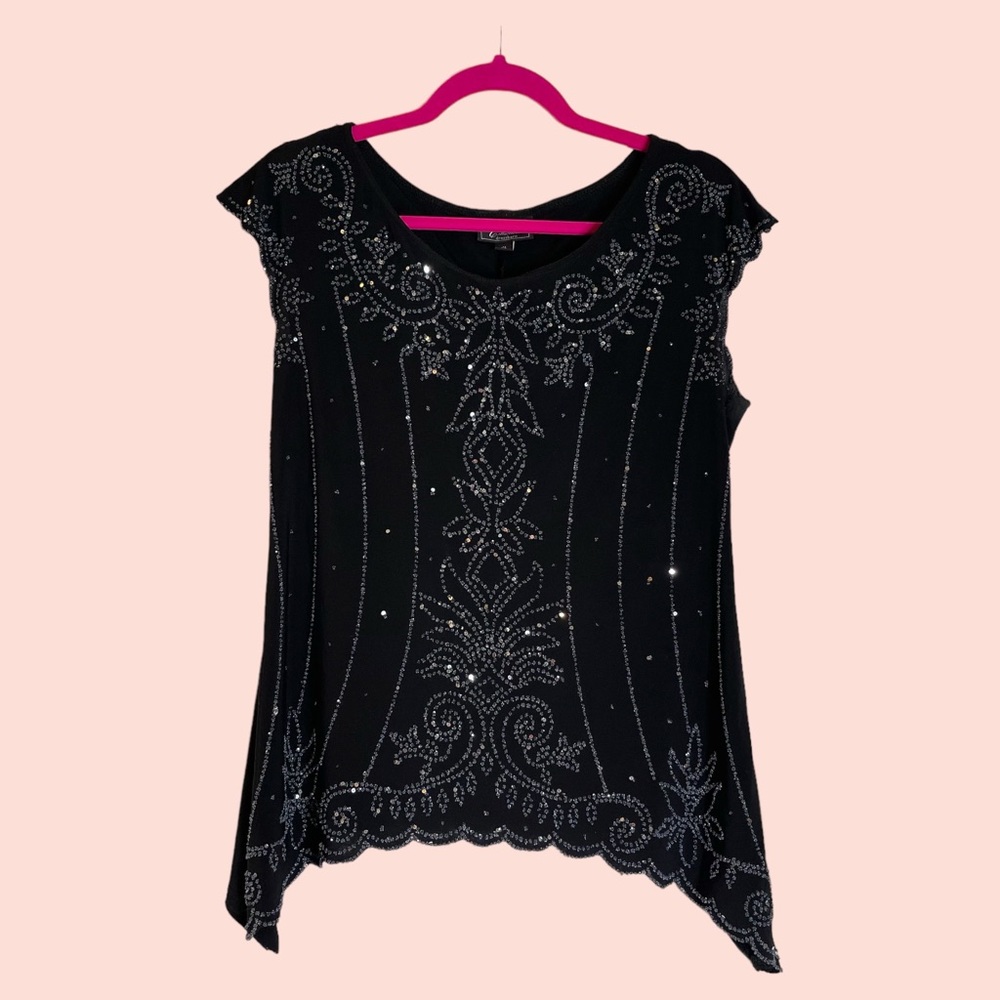Vintage Collection Dressbarn Sleeveless Black and Silver Sequin Embellished Top
